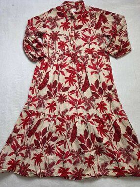 M Maeve x Anthropologie The Bettina tiered shirt dress in Red floral